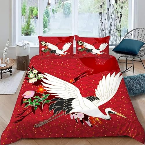 KLJFIGUT Bettwäsche 220x240 Kran Weiche Mikrofaser Bettbezug Set mit Reißverschluss, 1 Bettbezüge mit 2 Kissenbezug 80x80cm, Atmungsaktive Bettwäsche-Sets für Erwachsener von KLJFIGUT