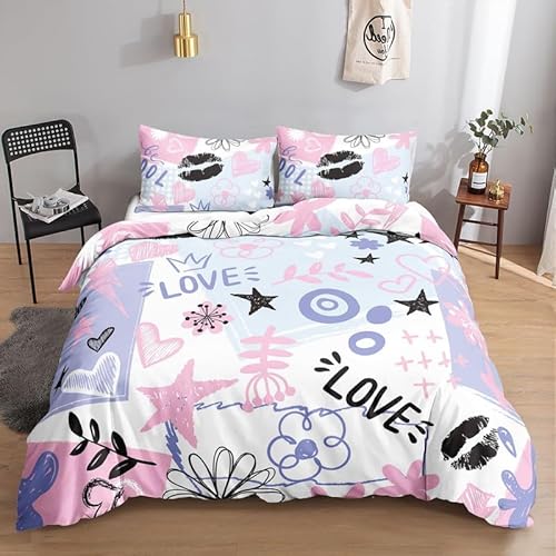 KLJFIGUT Bettwäsche 220x240 Liebe Weiche Mikrofaser Bettbezug Set mit Reißverschluss, 1 Bettbezüge mit 2 Kissenbezug 80x80cm, Atmungsaktive Bettwäsche-Sets für Erwachsener von KLJFIGUT