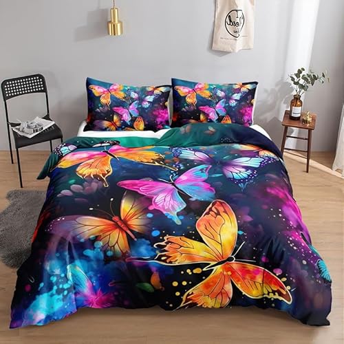 KLJFIGUT Bettwäsche 220x240 Schmetterling Weiche Mikrofaser Bettbezug Set mit Reißverschluss, 1 Bettbezüge mit 2 Kissenbezug 80x80cm, Atmungsaktive Bettwäsche-Sets für Erwachsener KLJFIGUT Bettwäsche 220x240 Schmetterling Weiche Mikrofaser Bettbezug Set mit Reißverschluss, 1 Bettbezüge mit 2 Kissenbezug 80x80cm, Atmungsaktive Bettwäsche-Sets für Erwachsener von KLJFIGUT