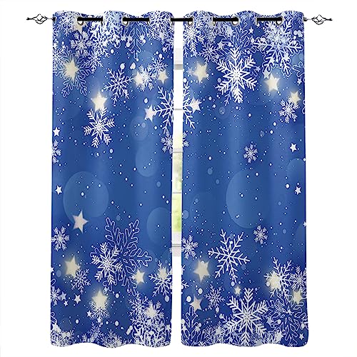 KLJFIGUT Vorhänge Blaue Weihnachten Vorhang Blickdicht 2er Set, Verdunklungsvorhänge mit Ösen Kinderzimmer Schlafzimmer Schallschutz Vorhang Verdunkelung Gardinen 117 X 138 cm (BxH) von KLJFIGUT