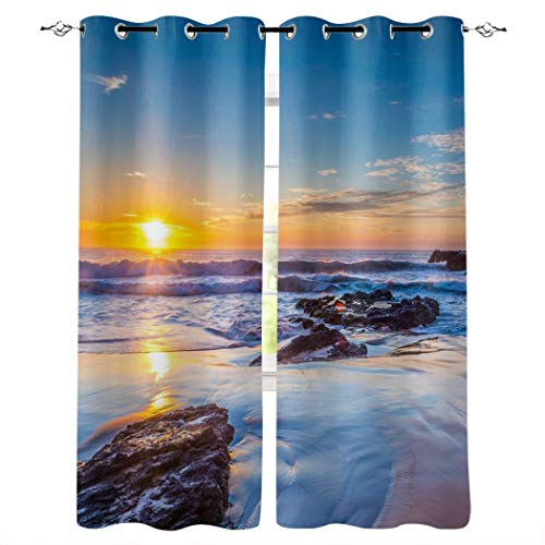 KLJFIGUT Vorhang Blickdicht Meer Verdunklungsvorhänge Gardinen 140B X245 H cm 2er Set, Verdunkelungsvorhang Vorhänge Polyester für Schlafzimmer Büro Wohnzimmer Dekoration von KLJFIGUT