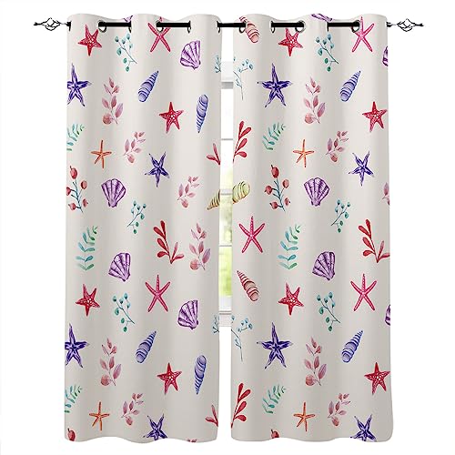 KLJFIGUT Vorhang Blickdicht Seestern Verdunklungsvorhänge Gardinen 140B X245 H cm 2er Set, Verdunkelungsvorhang Vorhänge Polyester für Schlafzimmer Büro Wohnzimmer Dekoration von KLJFIGUT