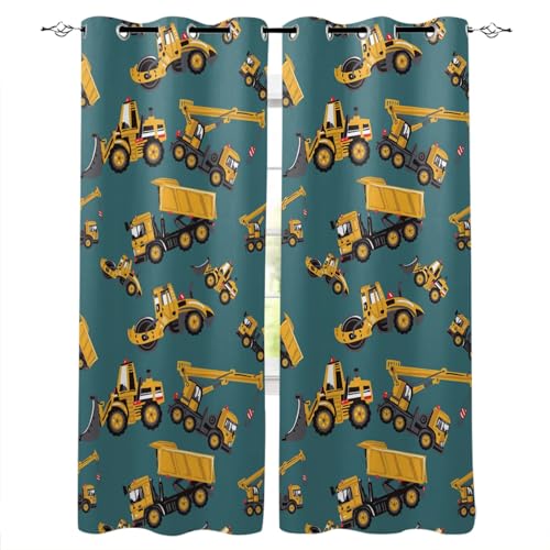 KLJFIGUT Vorhang Blickdicht mit Ösen Blauer Bagger Verdunklungsvorhänge Gardinen 2er Set, Verdunkelung Geräuschreduzierung für Wohnzimmer Büro Schlafzimmer Kinderzimmer 140B X 175 H cm von KLJFIGUT