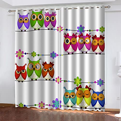 KLJFIGUT Vorhang Blickdicht mit Ösen Eule Verdunklungsvorhänge Gardinen 2er Set, Verdunkelung Geräuschreduzierung für Wohnzimmer Büro Schlafzimmer Kinderzimmer 140B X 175 H cm von KLJFIGUT