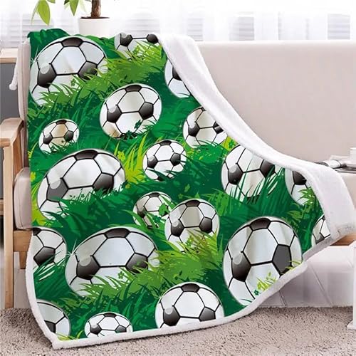 Kuscheldecke Flauschig grüner Fußball Weiche Plüsch Decke für Kinder Erwachsene, Warm Wendedecke Flanell Fleecedecke TV-Decken Sofadecke Couchdecke Tagesdecke - 150x200 cm von KLJFIGUT