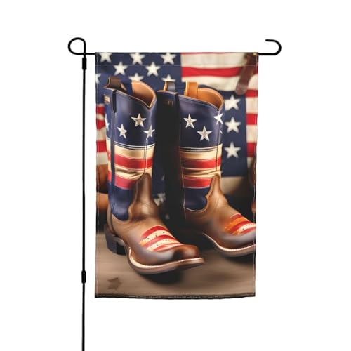 Amerikanische Flagge mit Cowboystiefeln, farbecht, Gartenflaggen, Ganzjahresflagge, Outdoor-Hofdekoration für Veranden von KLJnmbb
