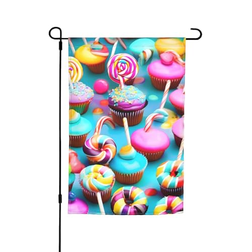 Bunte süße Lutscher-Cupcake-Donut-Druck, farbecht, Gartenflaggen, Ganzjahresflagge, Outdoor-Hof-Dekoration für Veranden Bunte süße Lutscher-Cupcake-Donut-Druck, farbecht, Gartenflaggen, Ganzjahresflagge, Outdoor-Hof-Dekoration für Veranden von KLJnmbb