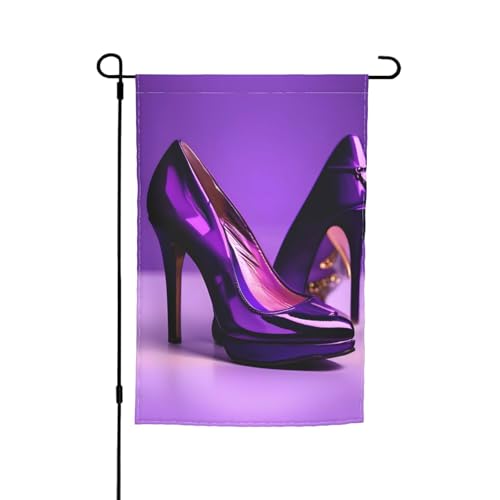 Elegante violette High Heels mit Lippenstift-Druck, farbecht, Gartenflaggen, Ganzjahresflagge, Outdoor-Hofdekoration für Veranden von KLJnmbb
