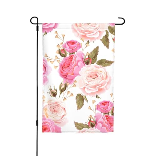 Gartenflagge, Blumen-Rose, rosa Druck, lichtbeständig, für alle Jahreszeiten, für den Außenbereich, Hof, Dekoration für Veranden Gartenflagge, Blumen-Rose, rosa Druck, lichtbeständig, für alle Jahreszeiten, für den Außenbereich, Hof, Dekoration für Veranden von KLJnmbb