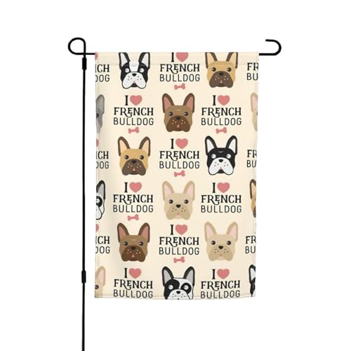 Gartenflagge, Motiv: "I Love French Bulldogge", lichtbeständig, für alle Jahreszeiten, für den Außenbereich, Hof, Dekoration für Veranden Gartenflagge, Motiv: "I Love French Bulldogge", lichtbeständig, für alle Jahreszeiten, für den Außenbereich, Hof, Dekoration für Veranden von KLJnmbb
