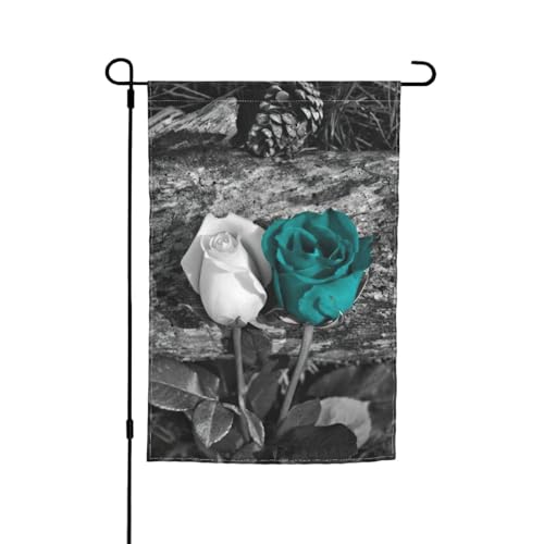 Gartenflagge, blaugrün-graue Rosen-Druck, lichtbeständig, für alle Jahreszeiten, für den Außenbereich, Hof, Dekoration für Veranden Gartenflagge, blaugrün-graue Rosen-Druck, lichtbeständig, für alle Jahreszeiten, für den Außenbereich, Hof, Dekoration für Veranden von KLJnmbb