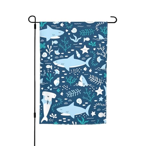Gartenflaggen mit niedlichem blauem Fischdruck, lichtbeständig, für alle Jahreszeiten, für den Außenbereich, Hofdekoration für Veranden von KLJnmbb