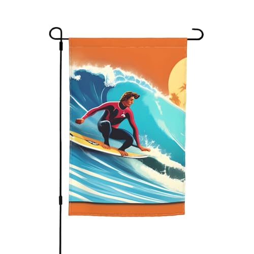 Hawaiianischer Surfer auf gewelltem Druck, farbecht, Gartenflaggen, Ganzjahresflagge, Outdoor-Hofdekoration für Veranden von KLJnmbb