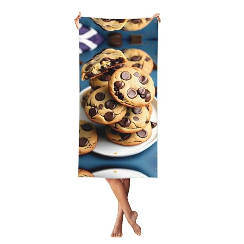 KLJnmbb Cookies Food Schokoladenstückchen Kekse Druck Weiches Strandtuch Übergroß Schnell Trocknendes Handtuch für Erwachsene für Reisen und Pool Handtuch von KLJnmbb