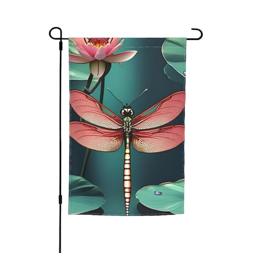 Libelle mit Seerosen-Druck, lichtbeständig, Gartenflagge, Ganzjahresflagge, Outdoor-Hofdekoration für Veranden von KLJnmbb