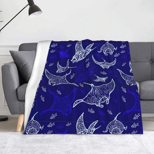 Manta-Rochen und Fisch-Druck, warm, 127 x 152,4 cm, Flanell-Überwurf, gemütlich, leicht, Bettdecke für Couch, Sofa Manta-Rochen und Fisch-Druck, warm, 127 x 152,4 cm, Flanell-Überwurf, gemütlich, leicht, Bettdecke für Couch, Sofa von KLJnmbb