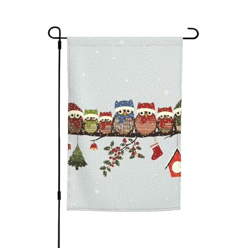 Niedliche Weihnachts-Eulen auf Ast, farbbeständige Gartenflaggen, Ganzjahresflagge, Outdoor-Hof-Dekoration für Veranden von KLJnmbb