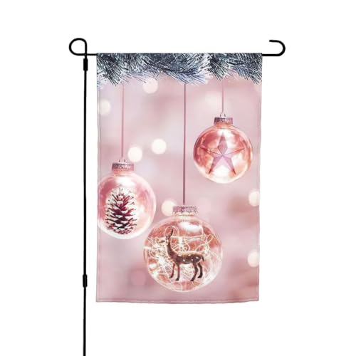 Rosa Weihnachtsball-Druck, lichtbeständige Gartenflaggen, Ganzjahresflagge, Outdoor-Hofdekoration für Veranden von KLJnmbb