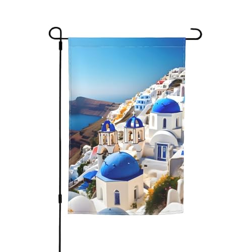 Santorini griechische Insel mit Meerblick-Druck, lichtbeständig, Gartenflagge, Ganzjahresflagge, Outdoor-Hofdekoration für Veranden von KLJnmbb