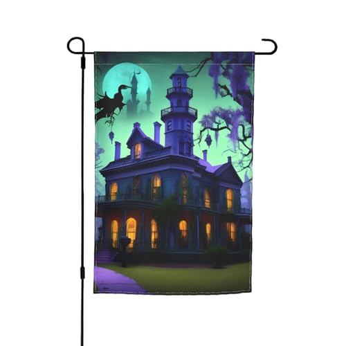 Schwarze Gartenflagge, Motiv: Spukhaus, lichtbeständig, für alle Jahreszeiten, für den Außenbereich, Hof, Dekoration für Veranden Schwarze Gartenflagge, Motiv: Spukhaus, lichtbeständig, für alle Jahreszeiten, für den Außenbereich, Hof, Dekoration für Veranden von KLJnmbb