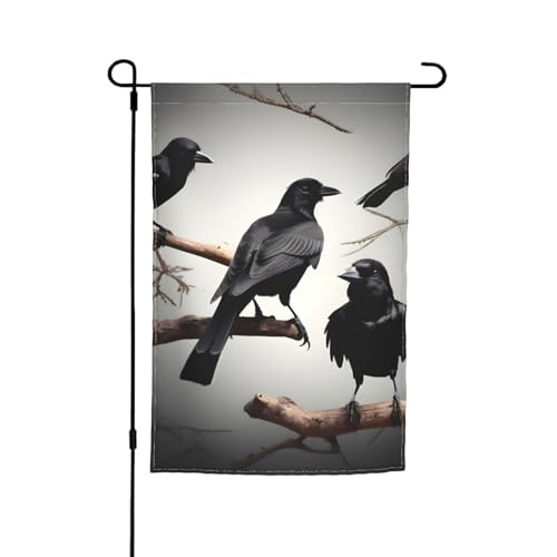 Schwarze Krähenvögel auf einem Ast, farbbeständige Gartenflaggen, Ganzjahresflagge, Outdoor-Hofdekoration für Veranden von KLJnmbb