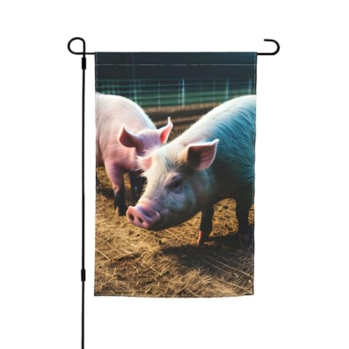 Schweine im Bauernhof, farbbeständige Gartenflaggen, Ganzjahresflagge, Outdoor-Hofdekoration für Veranden von KLJnmbb