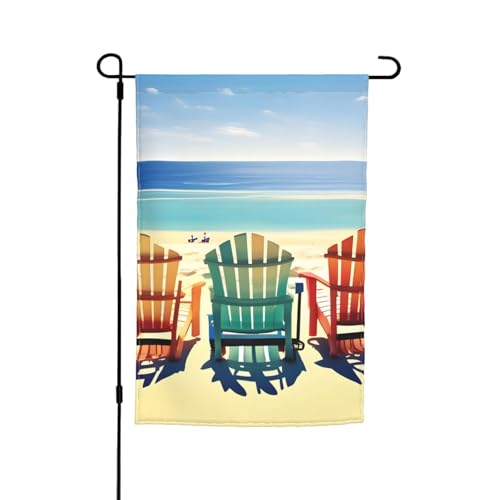 Strand-Szene mit Stühlen-Druck, lichtbeständige Gartenflaggen, Ganzjahresflagge, Outdoor-Hof-Dekoration für Veranden von KLJnmbb