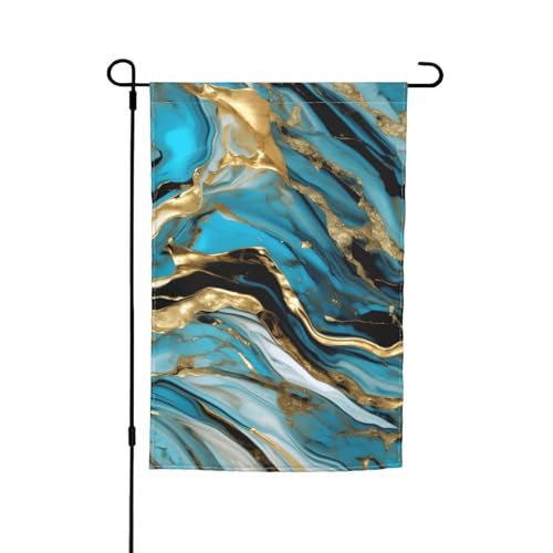 Türkis-Blau-Gold-Marmor-Druck, lichtbeständig, Gartenflagge, Ganzjahresflagge, Outdoor-Hof-Dekoration für Veranden Türkis-Blau-Gold-Marmor-Druck, lichtbeständig, Gartenflagge, Ganzjahresflagge, Outdoor-Hof-Dekoration für Veranden von KLJnmbb