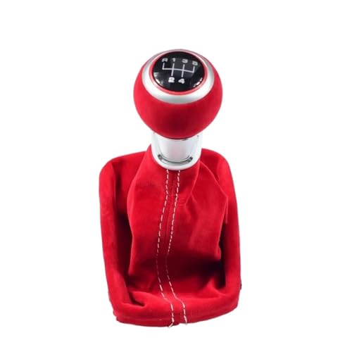 Schaltknäufe Für A3 S3 2001 2002 2003 5/6 Geschwindigkeit Komplett Schwarz Rot Schaltknauf Wildleder Leder Gamasche Boot Abdeckung Gear Lever Knob(5 Speed Red Boot) von KLKWSFGFZK