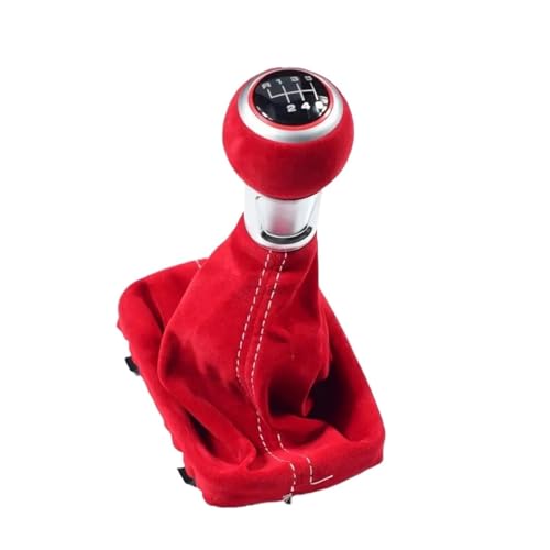 Schaltknäufe Für A3 S3 2001 2002 2003 5/6 Geschwindigkeit Komplett Schwarz Rot Schaltknauf Wildleder Leder Gamasche Boot Abdeckung Gear Lever Knob(6 Speed Red Boot) von KLKWSFGFZK