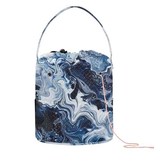 Abstrakte blaue und weiße Wasserwellen-Garntasche mit Löchern, Strickzubehör für Kunstbedarf, Bolsa para tejer von KLL