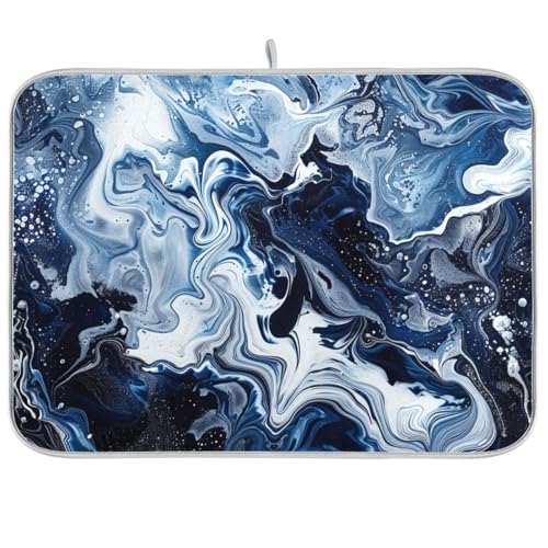 Abstrakte blaue und weiße Wasserwellen-Trockner, Küchenmatte, Abtropfmatte, Jumbo-Abtropfmatte, 45,7 x 61 cm Abstrakte blaue und weiße Wasserwellen-Trockner, Küchenmatte, Abtropfmatte, Jumbo-Abtropfmatte, 45,7 x 61 cm von KLL