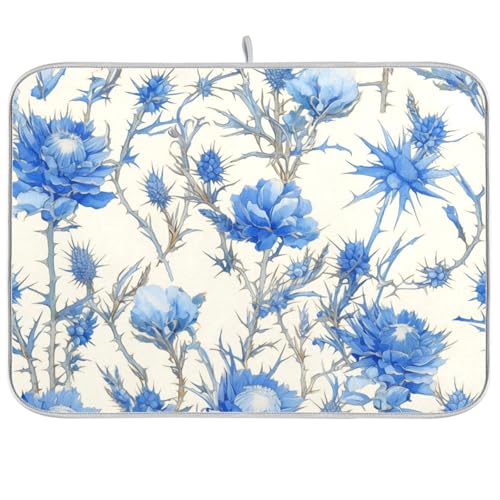 Abtropfgestell, Retro-Design, Motiv: Rosen, Disteln und Dornen, matt, Größe XL, 45,7 x 61 cm, Blau / Weiß Abtropfgestell, Retro-Design, Motiv: Rosen, Disteln und Dornen, matt, Größe XL, 45,7 x 61 cm, Blau / Weiß von KLL