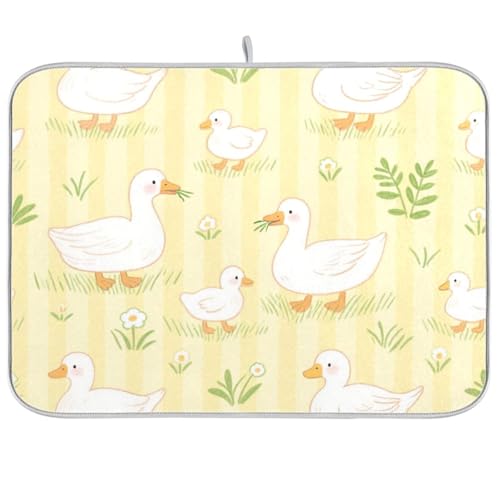 Abtropfmatte für Flaschen, Entchen, Grünland, Gelb, gestreift, für Geschirr, Größe XL, 45,7 x 61 cm Abtropfmatte für Flaschen, Entchen, Grünland, Gelb, gestreift, für Geschirr, Größe XL, 45,7 x 61 cm von KLL