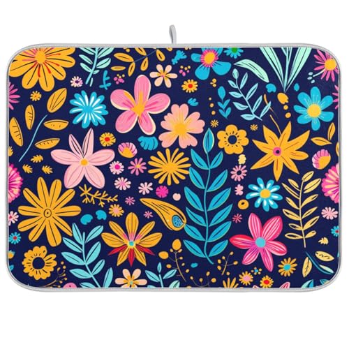 Abtropfmatte für Küchentheke, mehrfarbige Blumen, für Küchentheke, XL, Abtropfmatte für Geschirr, 45,7 x 61 cm Abtropfmatte für Küchentheke, mehrfarbige Blumen, für Küchentheke, XL, Abtropfmatte für Geschirr, 45,7 x 61 cm von KLL