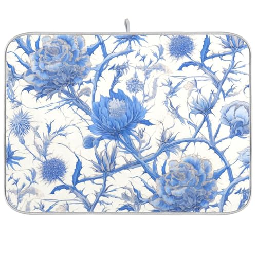Abtropfmatte im Vintage-Stil, blau-weiße Rosen, für Küchentheke, Geschirrspülen, Trockner, Abtropfmatte, groß, 45,7 x 61 cm Abtropfmatte im Vintage-Stil, blau-weiße Rosen, für Küchentheke, Geschirrspülen, Trockner, Abtropfmatte, groß, 45,7 x 61 cm von KLL