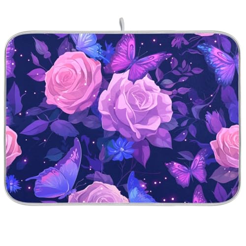 Abtropfmatte mit violetten Rosen und Blumen, XL, 45,7 x 61 cm Abtropfmatte mit violetten Rosen und Blumen, XL, 45,7 x 61 cm von KLL