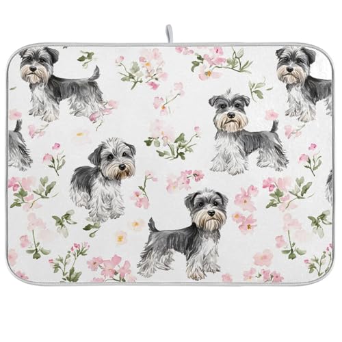 Aesthetic Miniature Schnauzer Dogs White Dish Mat Dish Mat For Kitchen Counter Dry Matte For Dish Heat Resistant Mar 18 x 24 von KLL