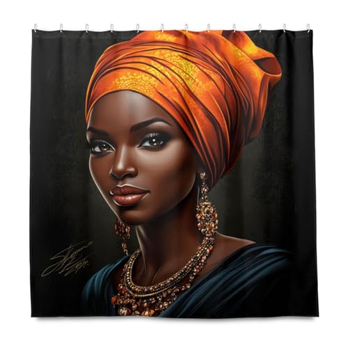 African Beauty dekorative wasserdichte Badezimmer-Vorhänge, Dusch-Set mit Haken, Polyester, waschbar, Standard-Duschvorhang-Einlagen für Badezimmer, Dekoration, Herbstdekoration, Halloween-Dekoration African Beauty dekorative wasserdichte Badezimmer-Vorhänge, Dusch-Set mit Haken, Polyester, waschbar, Standard-Duschvorhang-Einlagen für Badezimmer, Dekoration, Herbstdekoration, Halloween-Dekoration von KLL