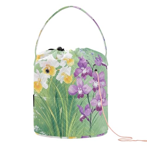 Aquarell-Blumen, Orchidee, Grün, Häkelaufbewahrung, tragbare Garnaufbewahrung, Tragetasche für Stricknadeln, Bolso Para, Hilos de Crochet von KLL