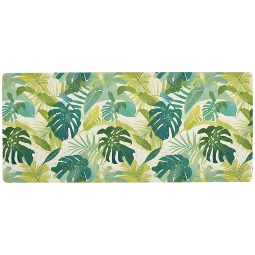 Aquarell-Mauspad mit Monstera-Deliciosa-Blättermuster, grün-weiß, cooles großes Mauspad für Schreibtische, cooles Mauspad, 80 x 30 cm von KLL