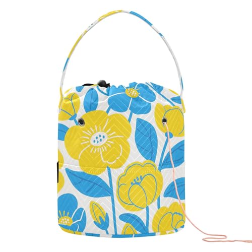 Aufbewahrungsbeutel mit Holzblock-Druck, gelb-blaue Blumen, mit Löchern, Basteltasche, Organizer für Strickset, Bolsas Para, Häkeln Aufbewahrungsbeutel mit Holzblock-Druck, gelb-blaue Blumen, mit Löchern, Basteltasche, Organizer für Strickset, Bolsas Para, Häkeln von KLL