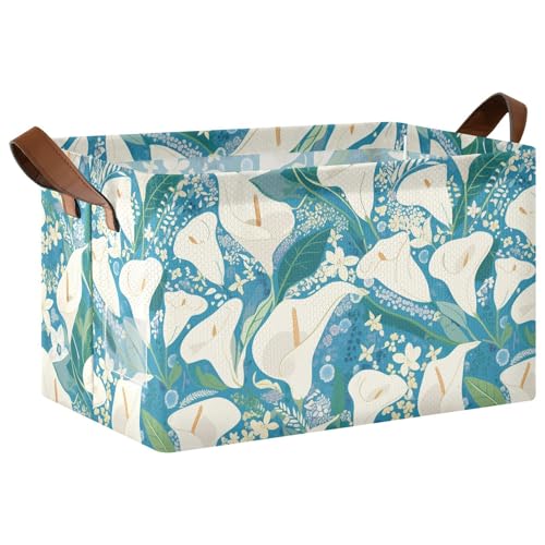 Aufbewahrungskörbe aus Stoff mit Calla-Lilien-Blumen, weiß, blau, grün, Stoff-Aufbewahrungskörbe mit Griffen, Behälter für Schlafzimmer, Büro, Schrank, Kleidung, Kinderzimmer, Kinderzimmer, 2 Stück von KLL