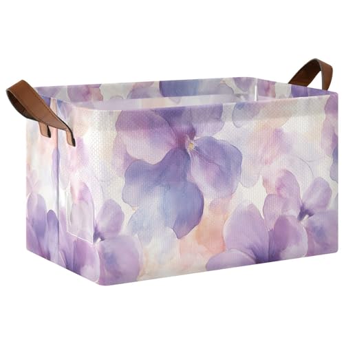 Aufbewahrungskorb mit Aquarell-Blumen, violett, mit Griffen, stabiler Schrank-Organizer für Schlafzimmer, Büro, Schrank, Kleidung, Kinderzimmer, Kinderzimmer, 2 Stück von KLL