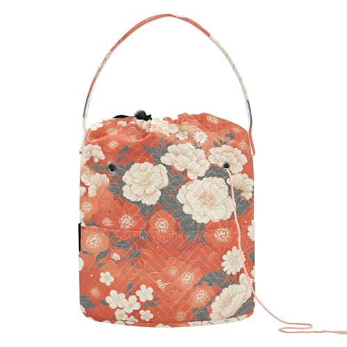 Aufbewahrungstasche im japanischen Stil, orangefarbene Blumen, tragbare Stricktasche, Garn für Nadelhalter, Bolsa para tejer Aufbewahrungstasche im japanischen Stil, orangefarbene Blumen, tragbare Stricktasche, Garn für Nadelhalter, Bolsa para tejer von KLL