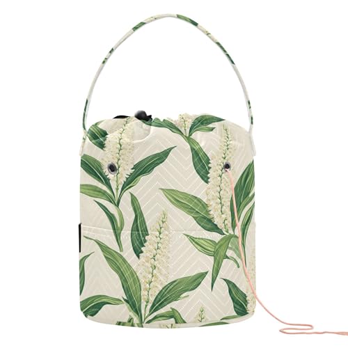 Aufbewahrungstasche mit weißen Blumen und grünen Blättern, tragbarer Häkelnadel-Organizer für Nadelhalter, Zubehör, zum Häkeln Aufbewahrungstasche mit weißen Blumen und grünen Blättern, tragbarer Häkelnadel-Organizer für Nadelhalter, Zubehör, zum Häkeln von KLL