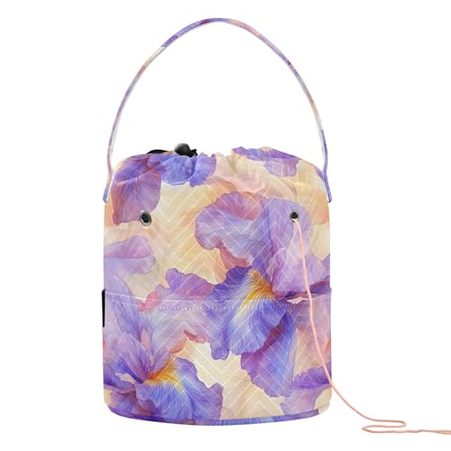 Beauty Spring Lila Iris Blumen Aquarell Häkelaufbewahrung Tragbare Häkelorganizer für Kunstbedarf Hilos Para Crochet von KLL