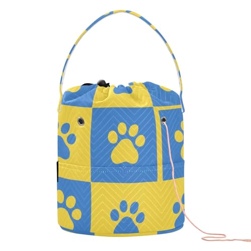 Blau-gelbe Hundepfotenabdrücke, Häkelaufbewahrung mit Löchern, Häkelzubehör für Strickwerkzeug, Bolsa para tejer Blau-gelbe Hundepfotenabdrücke, Häkelaufbewahrung mit Löchern, Häkelzubehör für Strickwerkzeug, Bolsa para tejer von KLL