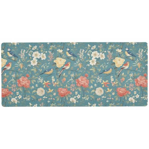 Blaue Blumen und Vögel, langes Mauspad, lang, für den Schreibtisch, modernes Mauspad für den Schreibtisch, 80 x 30 cm Blaue Blumen und Vögel, langes Mauspad, lang, für den Schreibtisch, modernes Mauspad für den Schreibtisch, 80 x 30 cm von KLL