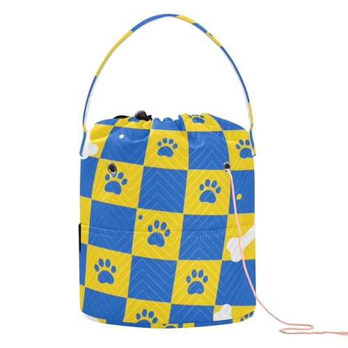 Blaue und gelbe karierte Pfotenabdrücke, Reiseaufbewahrung, tragbarer Häkelkoffer, Organizer für Kunstbedarf, Caja de almacenamiento para hilos Blaue und gelbe karierte Pfotenabdrücke, Reiseaufbewahrung, tragbarer Häkelkoffer, Organizer für Kunstbedarf, Caja de almacenamiento para hilos von KLL